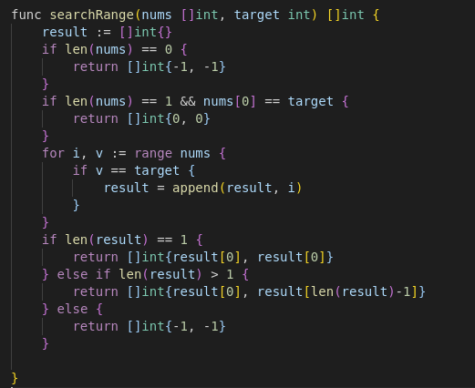 find-first-and-last-position-of-element-in-sorted-array-easy-golang