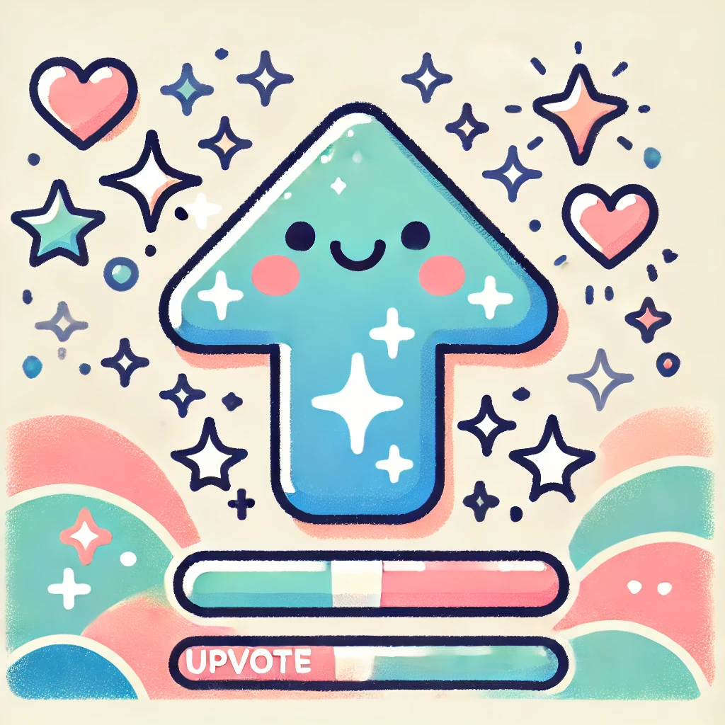 DALL\xB7E 2024-11-19 06.48.02 - Create a cute and colorful illustration of an upvote icon with a playful design. The upvote arrow is stylized with a smiling face and surrounded by sp.webp