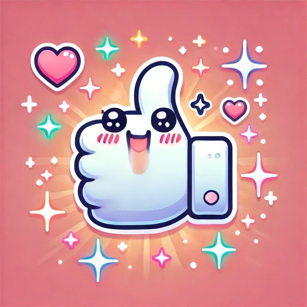 DALL\xB7E 2024-12-16 07.08.17 - An animated-style illustration of a cute, smiling thumbs-up icon with sparkles around it. The thumb has adorable cartoon-style eyes and a blushing exp.webp